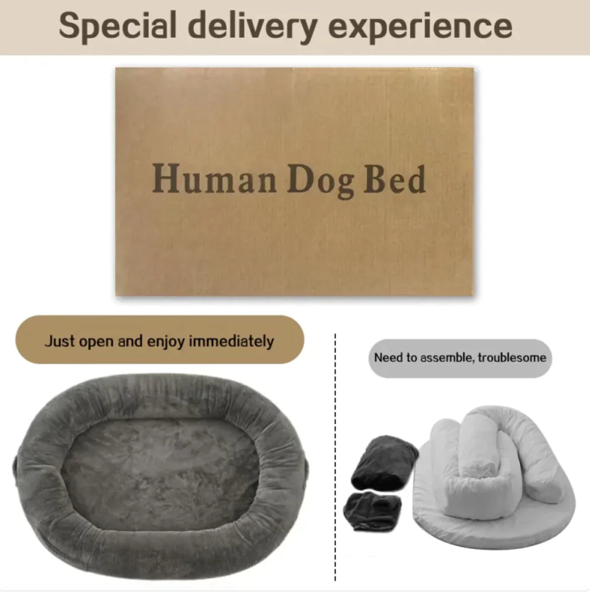 Lit surdimensionné gris clair pour chien et homme