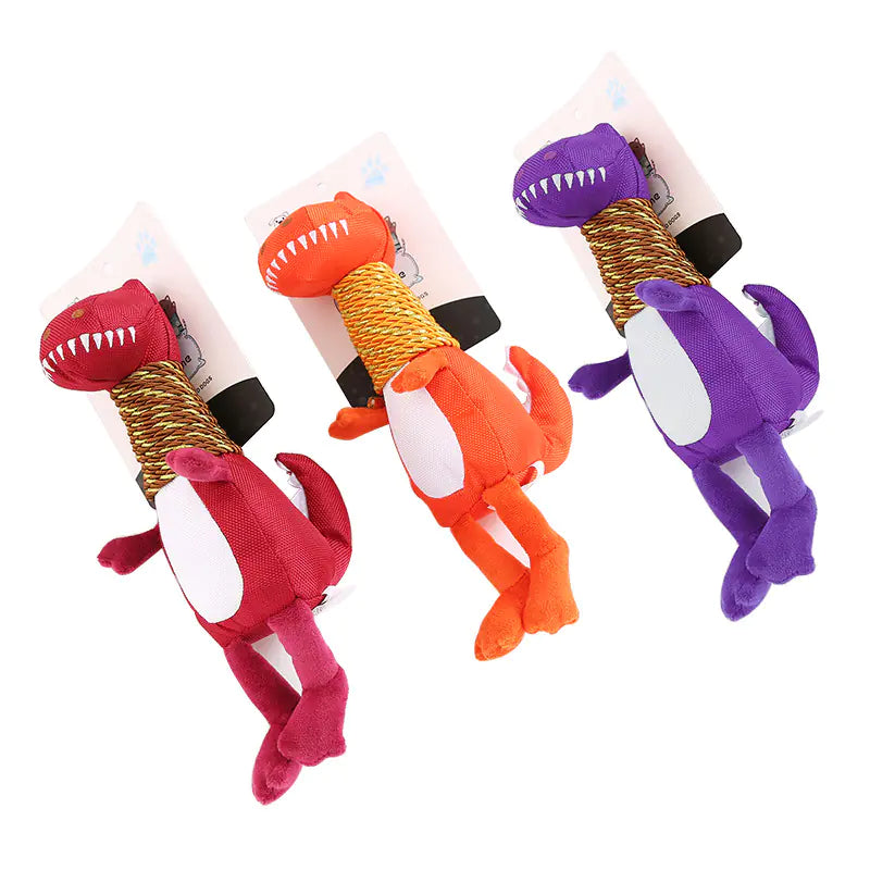 Jouet en peluche dinosaure pour chien avec fonctions sonores et à mâcher