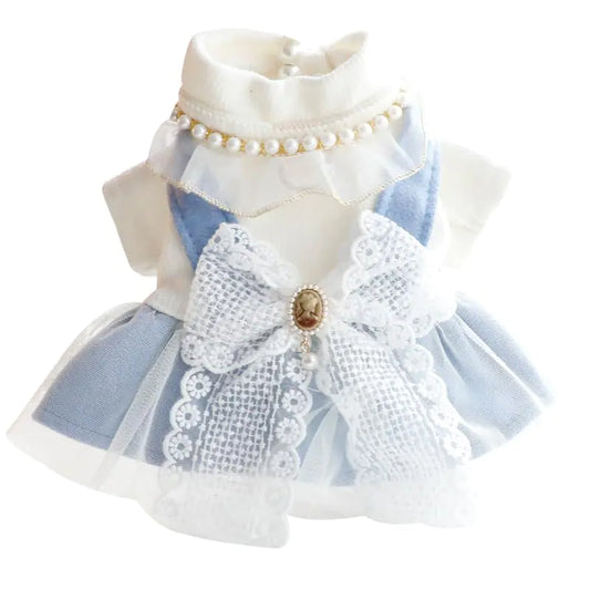 AZA Dog Princess Dresses for Small Dogs Lolita Clothes Bow Costume Pet Girl Cute Coat Outfits Fall Blue Costumes (XLBlue)