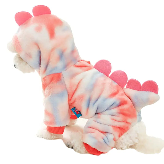 MERCRI Dinosaur Dog Christmas Halloween Costume Pet Dino Hoodies for Small Dog Cold Weather Cat Outfit Dog Pjs Pajamas Winter Small Puppy Clothes (Small Pink)…