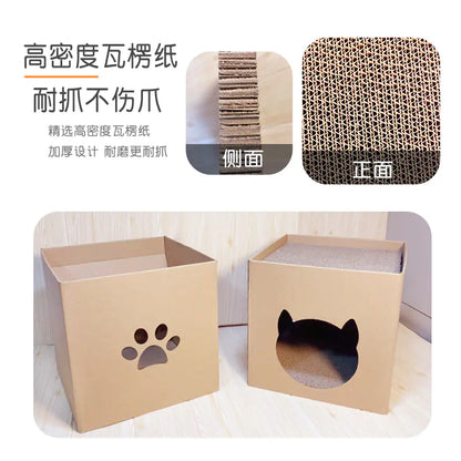 Arbre à chat vertical avec maison en carton ondulé