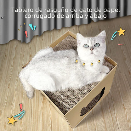 Arbre à chat vertical avec maison en carton ondulé